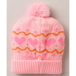 Babyhug Woollen Cap with Heart & Bear Design Pink - Diameter 9 cm