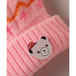 Babyhug Woollen Cap with Heart & Bear Design Pink - Diameter 9 cm
