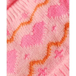 Babyhug Woollen Cap with Heart & Bear Design Pink - Diameter 9 cm