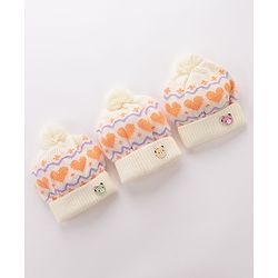 Babyhug Woollen Cap with Heart & Bear Design Beige - Diameter 9 cm
