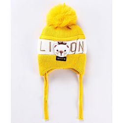 Babyhug Pom Pom Woollen Cap Puppy Design - Yellow