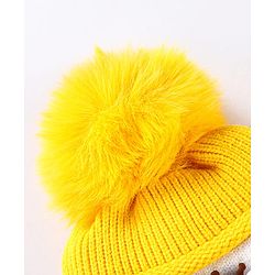 Babyhug Pom Pom Woollen Cap Puppy Design - Yellow