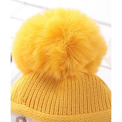 Babyhug Pom Pom Woollen Cap Puppy Design - Yellow