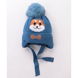 Babyhug Woollen Cap Fox Design Blue - Diameter 11 cm