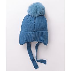 Babyhug Woollen Cap Fox Design Blue - Diameter 11 cm