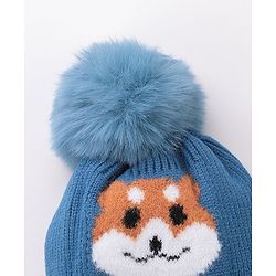 Babyhug Woollen Cap Fox Design Blue - Diameter 11 cm