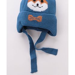Babyhug Woollen Cap Fox Design Blue - Diameter 11 cm