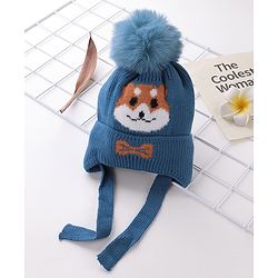 Babyhug Woollen Cap Fox Design Blue - Diameter 11 cm