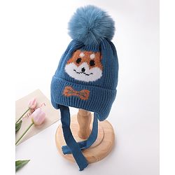 Babyhug Woollen Cap Fox Design Blue - Diameter 11 cm