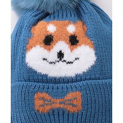 Babyhug Woollen Cap Fox Design Blue - Diameter 11 cm