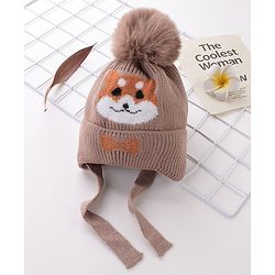 Babyhug Woollen Cap Fox Design Brown - Diameter 12 cm