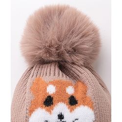 Babyhug Woollen Cap Fox Design Brown - Diameter 12 cm
