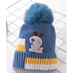 Babyhug Pom Pom Woollen Cap Puppy Design - Blue