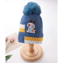 Babyhug Pom Pom Woollen Cap Puppy Design - Blue