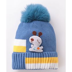 Babyhug Pom Pom Woollen Cap Puppy Design - Blue