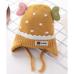 Babyhug Woollen Cap With Heart Applique - Yellow