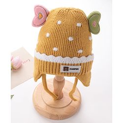 Babyhug Woollen Cap With Heart Applique - Yellow