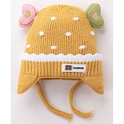 Babyhug Woollen Cap With Heart Applique - Yellow
