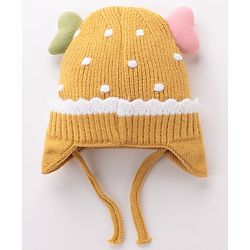 Babyhug Woollen Cap With Heart Applique - Yellow