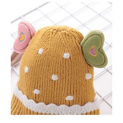 Babyhug Woollen Cap With Heart Applique - Yellow