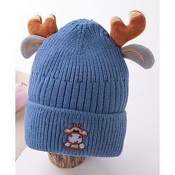 Babyhug Horn Woollen Cap Reindeer Design - Blue