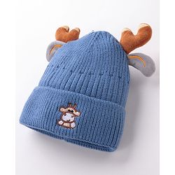 Babyhug Horn Woollen Cap Reindeer Design - Blue