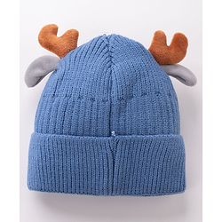 Babyhug Horn Woollen Cap Reindeer Design - Blue