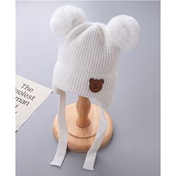 Babyhug Pom Pom Woolen Cap Teddy Design - White