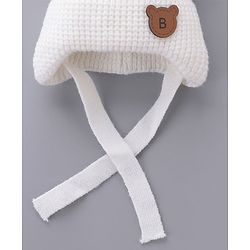 Babyhug Pom Pom Woolen Cap Teddy Design - White