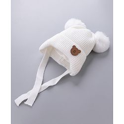 Babyhug Pom Pom Woollen Cap Teddy Design - White