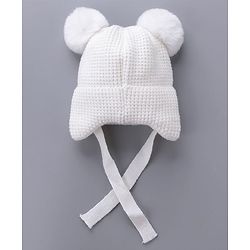 Babyhug Pom Pom Woollen Cap Teddy Design - White