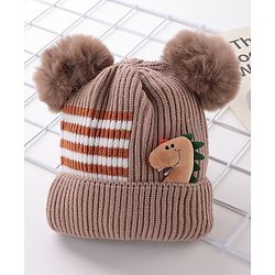 Babyhug Pom Pom Woolen Cap Dino Design - Brown