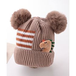 Babyhug Pom Pom Woolen Cap Dino Design - Brown