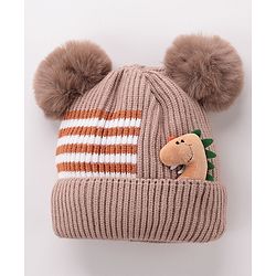 Babyhug Pom Pom Woolen Cap Dino Design - Brown