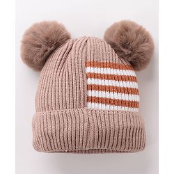 Babyhug Pom Pom Woolen Cap Dino Design - Brown
