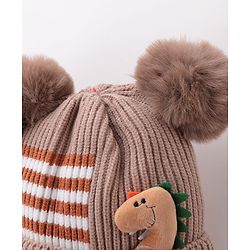 Babyhug Pom Pom Woolen Cap Dino Design - Brown