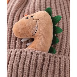Babyhug Pom Pom Woolen Cap Dino Design - Brown