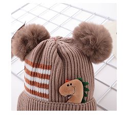 Babyhug Pom Pom Woolen Cap Dino Design - Brown