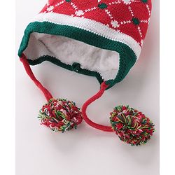 Babyhug Pom Pom Woolen Cap Argyle Design - Red
