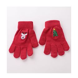 Babyhug Pom Pom Woolen Cap Gloves & Muffler Set Christmas Design - Red