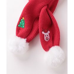 Babyhug Pom Pom Woolen Cap Gloves & Muffler Set Christmas Design - Red