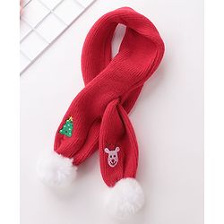 Babyhug Pom Pom Woolen Cap Gloves & Muffler Set Christmas Design - Red