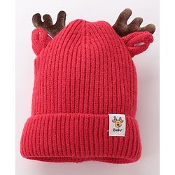 Babyhug Pom Pom Woolen Cap Gloves & Muffler Set Christmas Design - Red