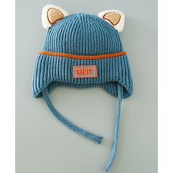 Babyhug Woollen Cap With Ear Design - Blue