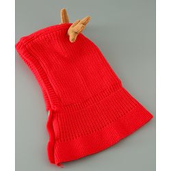 Babyhug Woollen Cap Reindeer Design - Red