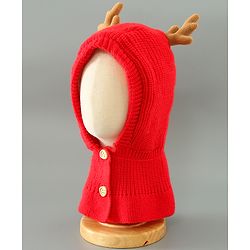 Babyhug Woollen Cap Reindeer Design - Red
