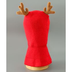 Babyhug Woollen Cap Reindeer Design - Red