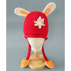 Babyhug Woollen Cap with Kitty Applique - Red