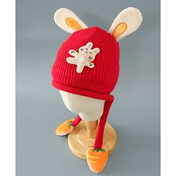 Babyhug Woollen Cap with Kitty Applique - Red
