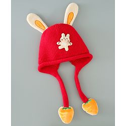 Babyhug Woollen Cap with Kitty Applique - Red